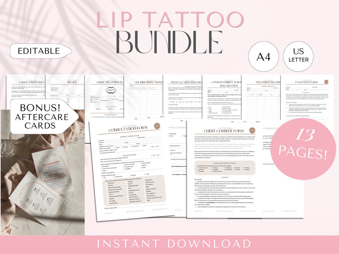 Lip Tattoo Consent Forms, Lip Blush Forms, Lip Tattoo Forms, Lip Blush ...