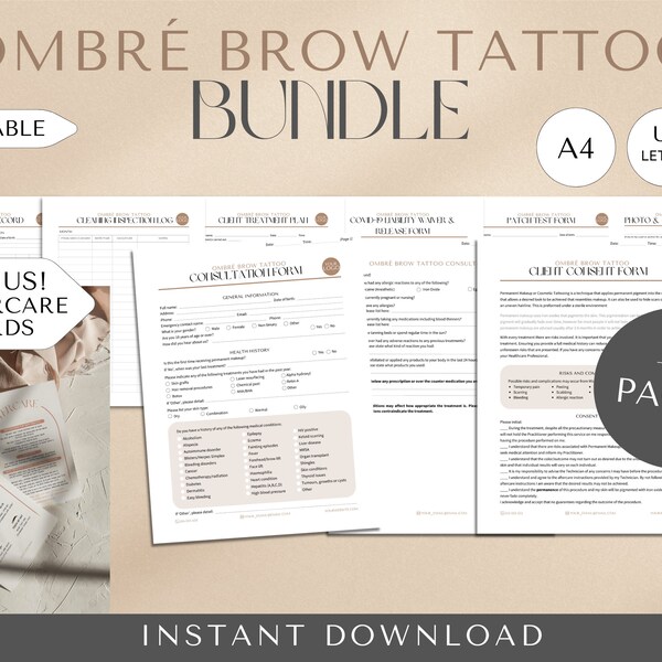 Ombre Tattoo Consent Form Ombre Brow Consent Form Pmu Aftercare Card Consent Form Pmu Client Record Powder Brow Consent Esthetician Consent