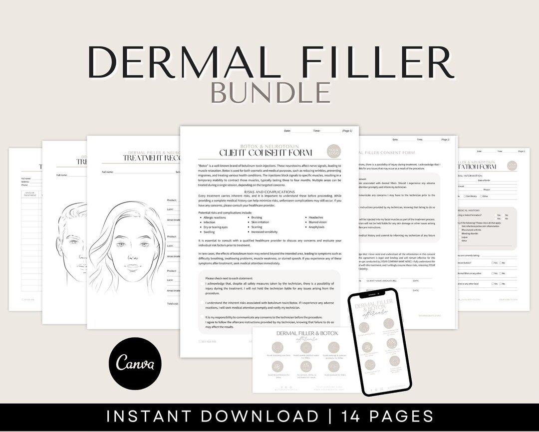 Editable Botox and Dermal Filler Consent Intake Bundle - Injectable ...