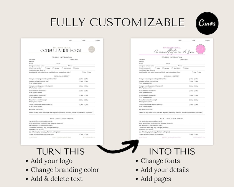 Editable Hair Stylist Form and Salon Form on Canva