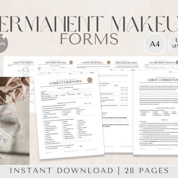 PMU Consent Forms | Permanent Makeup Consent Form Pmu Client Forms Pmu Form Pmu Client Record Powder Brows Consent Esthetician Forms
