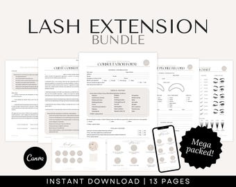 Eyelash Extension Consent Forms for Lash Artists and Estheticians - Includes Aftercare Cards and Beauty Templates