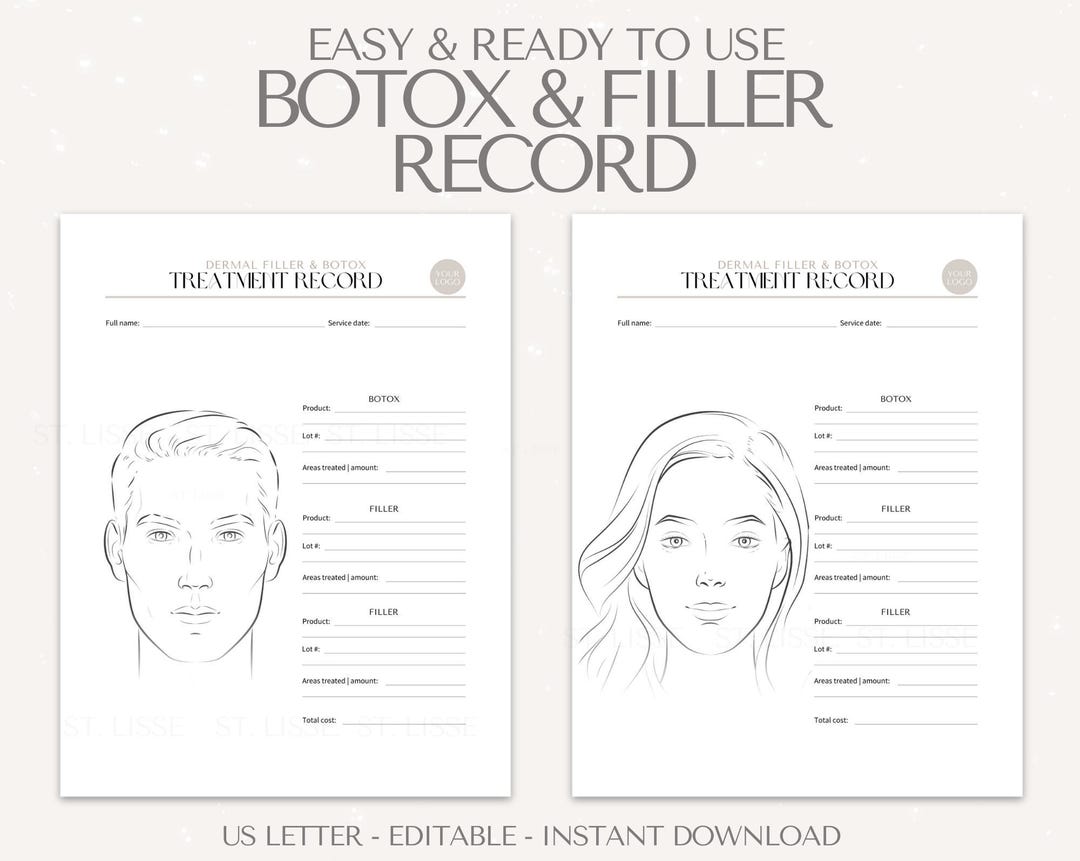 Botox and Dermal Filler Treatment Record, Patient Record, Botox, Dermal ...