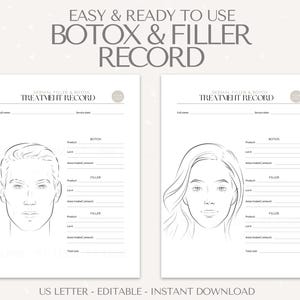 Botox and Dermal Filler Treatment Record, Patient Record, Botox, Dermal Filler, Nurse Injector, Injectables Form