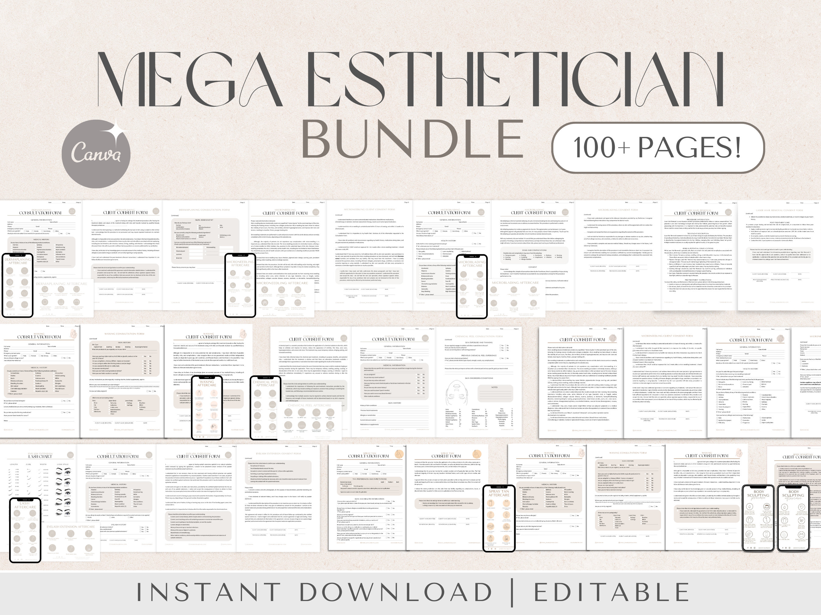 Esthetician Intake Forms Bundle | Esthetician Consent Forms, Esthetician Consultation Form, Facial Consultation Form