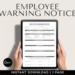 Könnte beinhalten: Ein druckbares Formular für eine Mitarbeiterwarnung in Schwarzweiß mit Abschnitten für Mitarbeiterinformationen, Warnungsdetails und einen Plan zur Verbesserung. Das Formular enthält einen Platz für Unterschriften zur Bestätigung des Erhalts der Warnung.