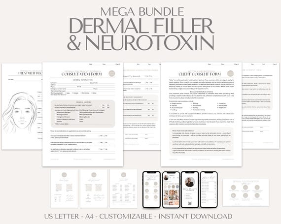Dermal Filler Consent Forms | Dermal Filler Forms, Dermal Filler Consultation Form, Medspa Form, Esthetician Forms, Botox Consent Forms