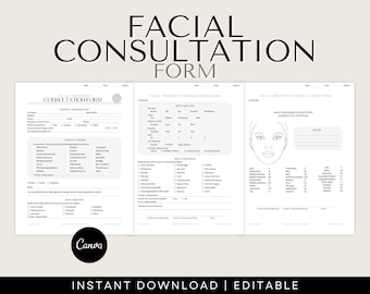 Facial Consent Form, Facial Consultation Form includes Skin Analysis for Estheticians, Beauty Therapists & Beauticians to use in Salon