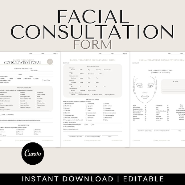 Facial Consultation Form with Skin Analysis (Digital Download)