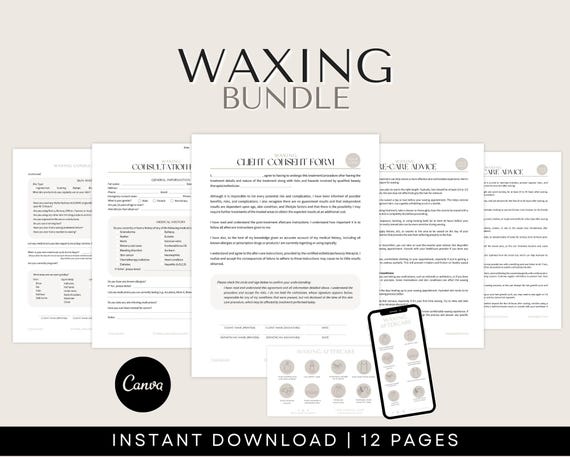 Waxing Treatment Forms - Waxing Consent Forms, Waxing Intake Forms, Waxing Consultation Form, Waxing Aftercare, Waxing Client Record