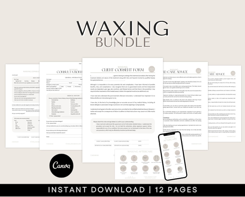 Waxing Forms Bundle – Client Consultation, Consent & Aftercare (Digital Download) image 1