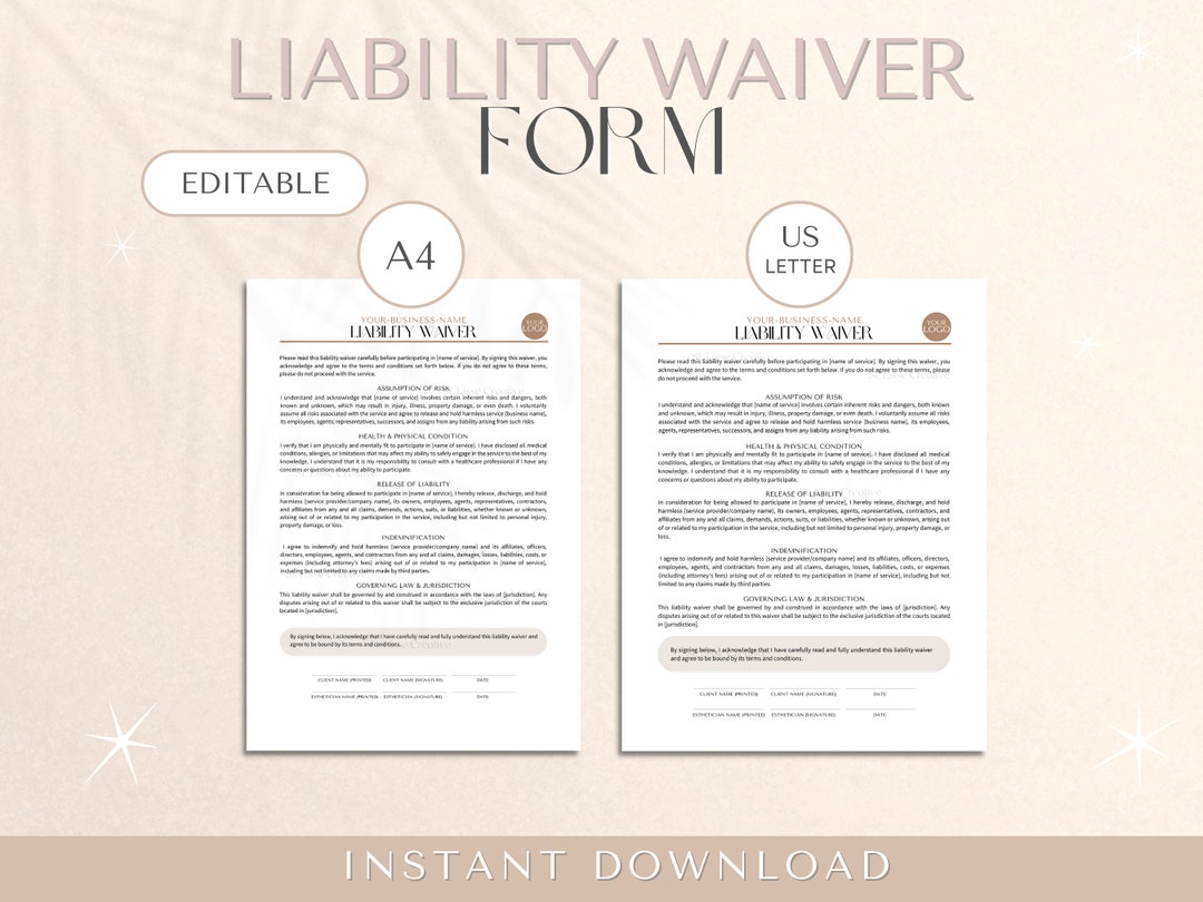Liability Waiver Form Esthetician Liability Form, General Liability Waiver Template, Medspa
