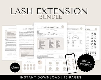 Eyelash Extension Consent Forms for Lash Artists and Estheticians | Includes Eyelash Aftercare Cards and Beauty Templates.