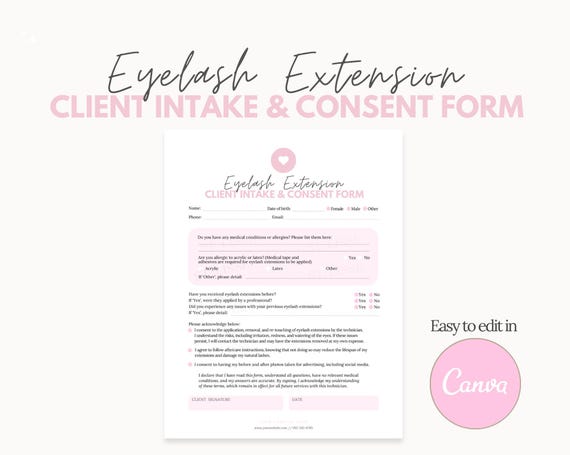 Lash Consent Forms for Lash Artists - Includes Eyelash Aftercare Cards, Lash Business Cards, Price List, Lash Chart, Lash Record Tracker.