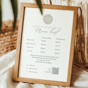 Permanent Jewelry Price List - Editable Printable Price List Sign Template, Permanent Jewelry Business, Permanent Jewelry Price Template