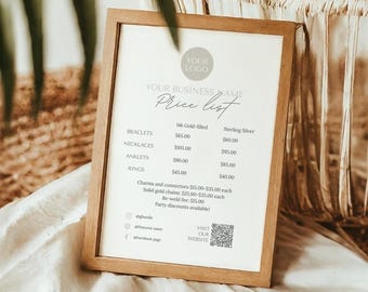 Permanent Jewelry Price List - Editable Printable Price List Sign Template, Permanent Jewelry Business, Permanent Jewelry Price Template