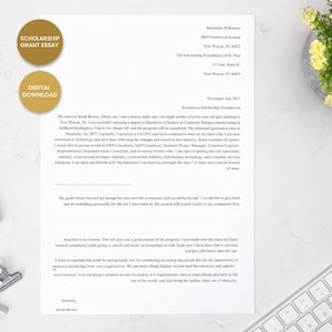 Può includere: Una lettera di domanda di borsa di studio scritta da Sarah Brown, una madre single che sta conseguendo una laurea in informatica. La lettera descrive i suoi risultati accademici, le sue aspirazioni di carriera e il suo impegno a restituire alla sua comunità.
