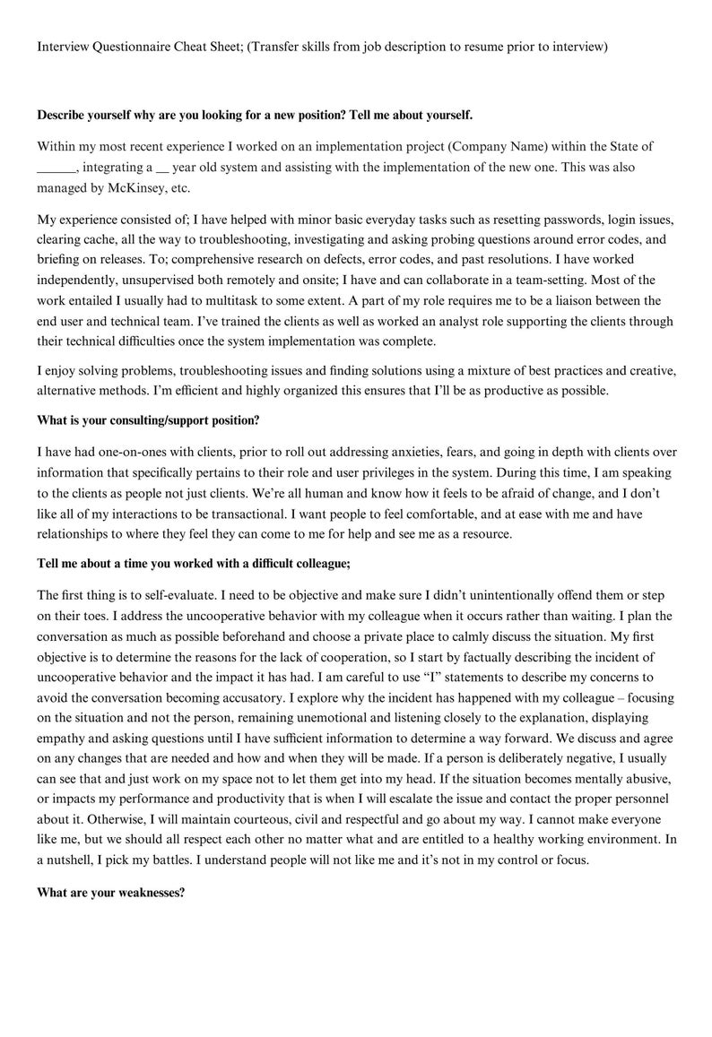 Editable | Interview Questionnaire Cheat Sheet With Answers |nail the ...