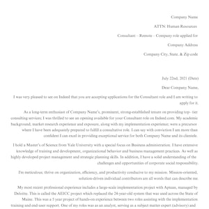 Może przedstawiać: Formalny list motywacyjny napisany na białym papierze czarnym atramentem. List jest skierowany do firmy, która rekrutuje na stanowisko konsultanta. List podkreśla doświadczenie i kwalifikacje kandydata do tego stanowiska.
