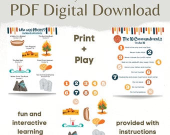 Moses and The 10 Commandments, Worksheets, Homeschooling, Sunday School, Bible Worksheets, Kids Bible Activity, Bible Activity