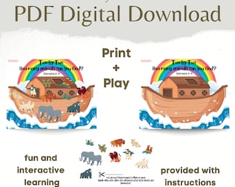 Two by Two Ark Activity, Bible Learning, Sunday School, Homeschool Material, Kids Interactive Learning, Kids Worksheet