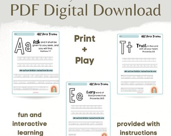 ABC Bible Verse Tracing Worksheet Set, Bible Worksheets, Kids Bible Activity, Bible Activity