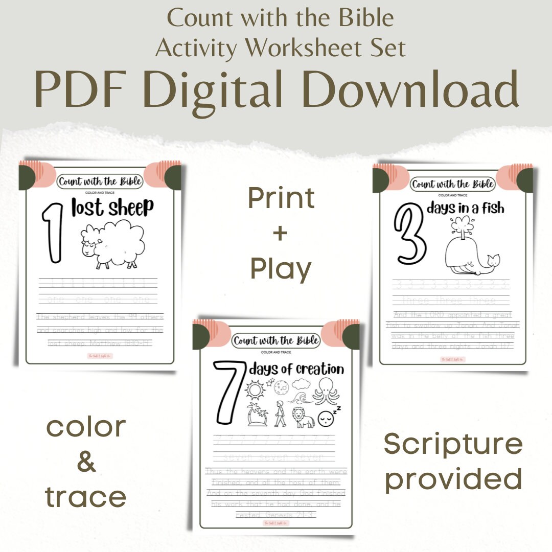 Count With the Bible Worksheets 1-10, Bible Worksheets, Kids Bible ...