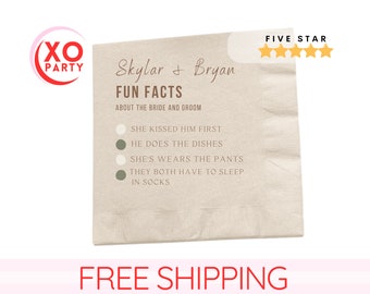 Fun Fact Napkin, Custom Fun Fact Wedding Napkins, Personalized Beverage Napkins, Wedding Favors, Fun Party Napkins