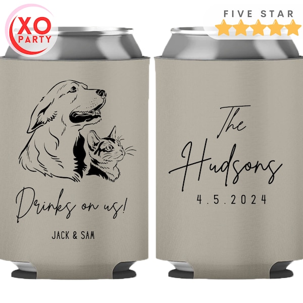 Custom Pet Illustration Wedding Can Cooler Dog and Cat Wedding Favors for guests in Bulk Wedding souvenirs