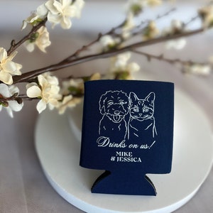 Custom Pet Drawing Wedding Can Cooler Dog and Cat Wedding Favors for guests in Bulk Wedding souvenirs