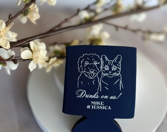 Custom Pet Drawing Wedding Can Cooler Dog and Cat Wedding Favors for guests in Bulk Wedding souvenirs