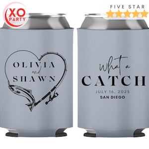 Fishing Wedding Coolies Custom Wedding Can Coolers Custom Fishing bottle cooler Wedding Favors what a catch Can Coolers