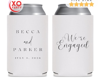 We’re Engaged Can Coolers | Custom Engagement Party Favors | Personalized Bride & Groom Drink Sleeves | Engagement Celebration Gift