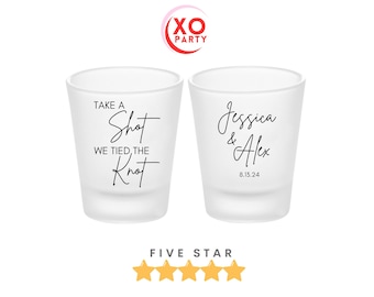 Take a Shot We Tied the Knot Glass | Wedding Shot Glass Favor | Personalized Names Date | Reception Bar Keepsake