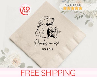 Custom Pet cocktail Napkins, Custom Wedding Napkin,  Custom Pet Decorations, Personalized Dog napkin, Custom Cat cocktail Napkin for wedding