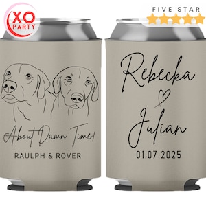 Custom Pet portrait Wedding Can Cooler Dog and Cat Wedding Favors for guests in Bulk for Reception