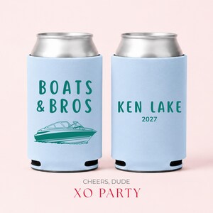 Personalized Lake Can Coolers | Guys Lake Trip Favors | Boats and Bros Party Favors | Custom Boat Party Can Cooler | Bachelor Favors in Bulk