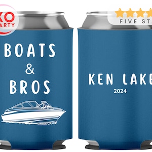 Custom Bachelor Party Favor, Boats & Bros Can Cooler, Lake Trip, Beach Weekend, Nautical Party, Personalized Drink Holder