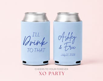 Personalized Wedding Can Coolers | Custom Wedding Favors | Funny Wedding Favors | Wedding Drink Favors | Custom Name Date Can Coolers