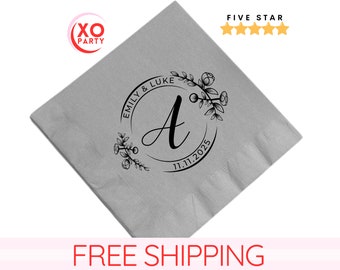 Custom Wedding Napkins | Personalized Monogram Foil Napkins | Engagement Party or Bridal Shower Decor | Custom Drink Napkins
