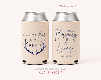 Hunting Wedding Can Coolers | Personalized Wedding Favors | Deer Antler Wedding Favors | Custom Wedding Can Coolers | Country Wedding Favors