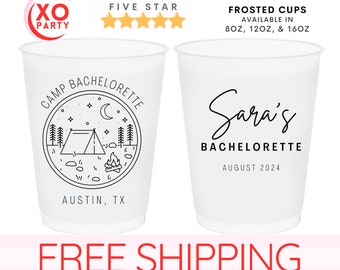 Camp Bachelorette Frosted Cups | Custom Cabin Bachelorette Cups | Personalized Camping Bachelorette Party Favors | Glamping Party Favors