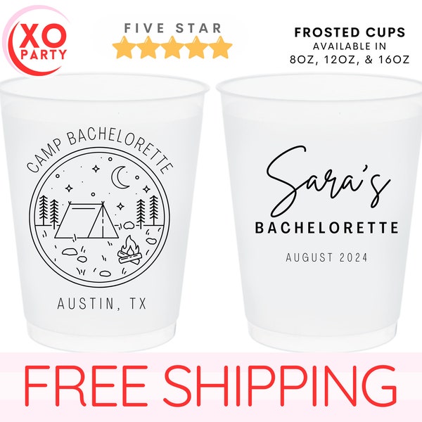 Custom Camp Bachelorette Frosted Cups, Personalized Shatterproof Solo Cup Party Favors for Your Bachelorette Celebration