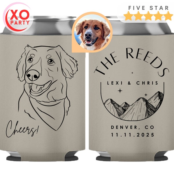 Custom Pet Illustration Wedding Can Cooler Dog and Cat Wedding Favors for guests in Bulk Wedding souvenirs Modern Design