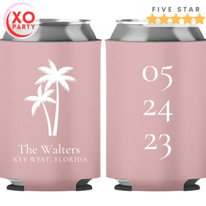 Personalized Tropical Wedding Can Coolers, Customized Wedding Favors for Guests in bulk