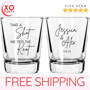 Personalized Wedding Shot Glasses: &quot;Take A Shot We Tied The Knot&quot; Favors