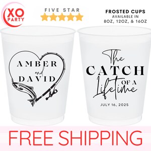 Custom Wedding Frosted Cups Personalized Cups Fishing Plastic Wedding Party Cups Frosted Shatterproof Wedding Cups What a Catch Frosted Cup