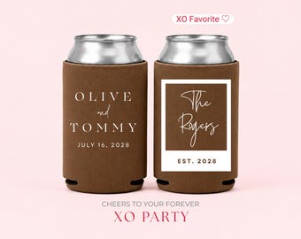 Brown Wedding Can Coolers | Personalized Wedding Favors | Custom Wedding Can Coolers | Minimalist Wedding Favors | Modern Wedding Favors
