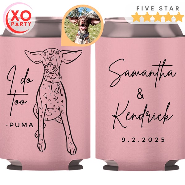 I Do Too! Custom Pet Illustration Wedding Can Cooler Dog and Cat Wedding Favors for guests in Bulk Wedding souvenirs