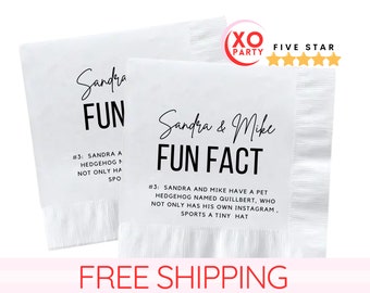 Fun Fact napkins, Custom Cocktail Napkins, Personalized Fact Napkins for Wedding, Favors for Guest In Bulk, Luncheon napkins